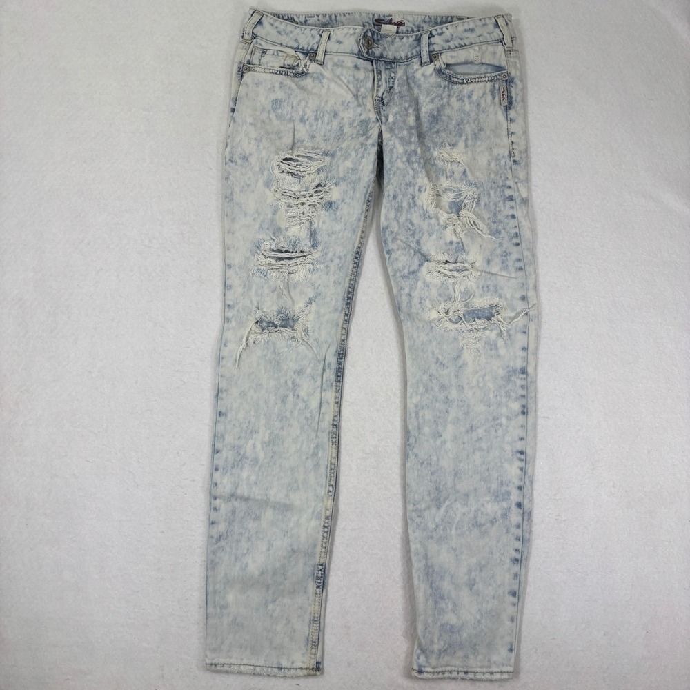 Silver‎ Jeans Tuesday Slim Jeans Mens W32 L33 Acid Wash Distressed Thrashed